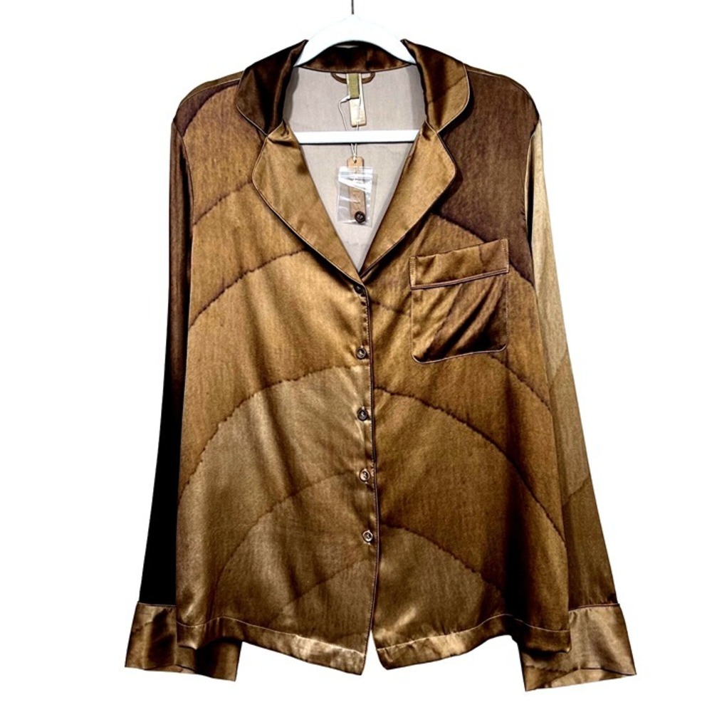 SKIMS Silk Pajama Top Button Front Nude Print Womens XXS